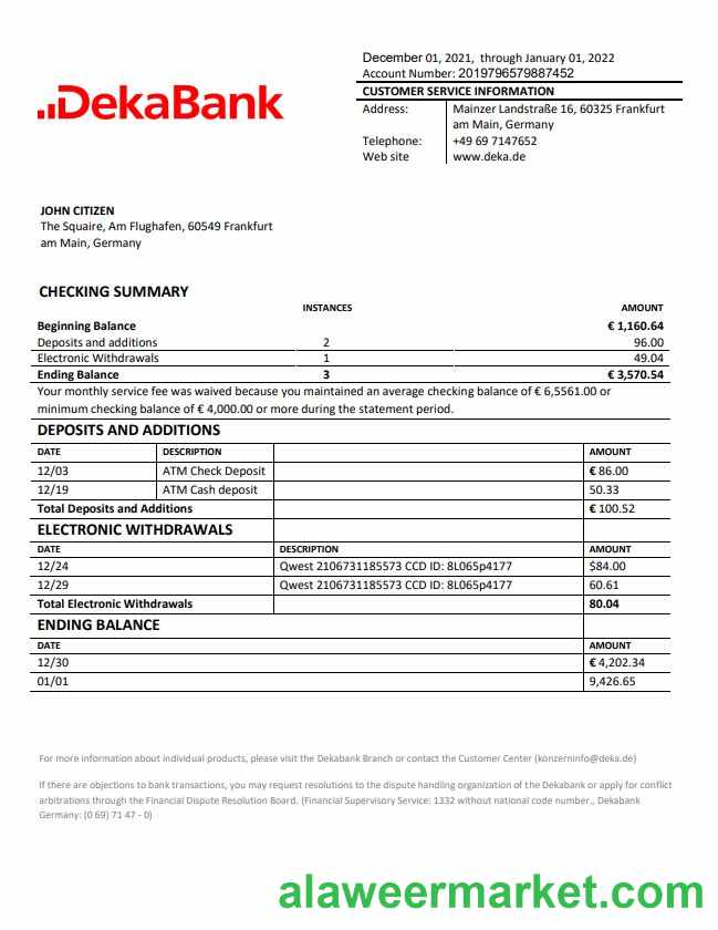 Germany Dekabank bank statement